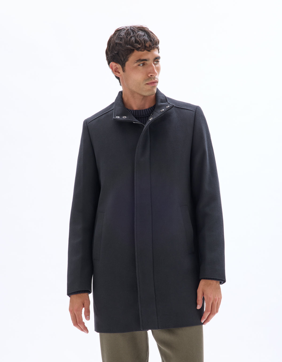 Regular Fit Poly-Cotton Solid High Neck Jackets