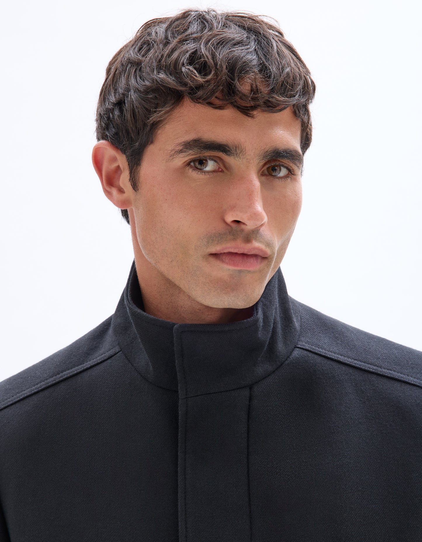 Regular Fit Poly-Cotton Solid High Neck Jackets