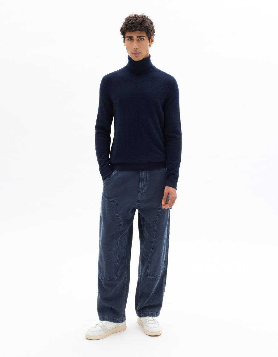 Straight Fit 100% Cashmere Solid High Neck Sweaters