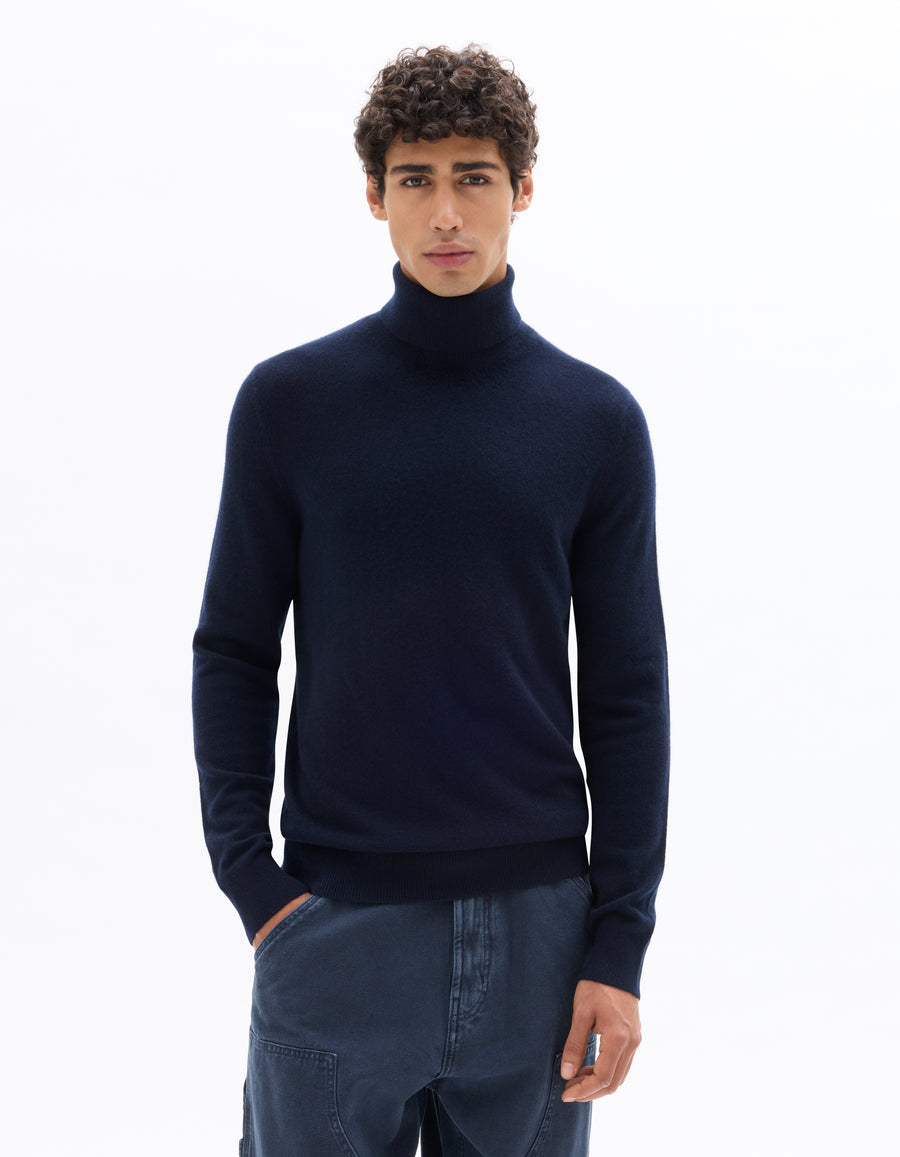 Straight Fit 100% Cashmere Solid High Neck Sweaters