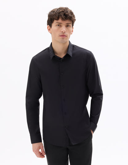 Celio Men Black Solid Slim Fit Cotton Shirts