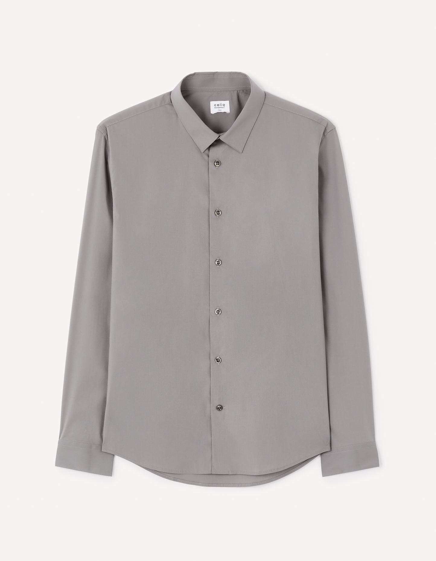 Slim Fit Cotton Blend Spread Collar Shirt - Grey