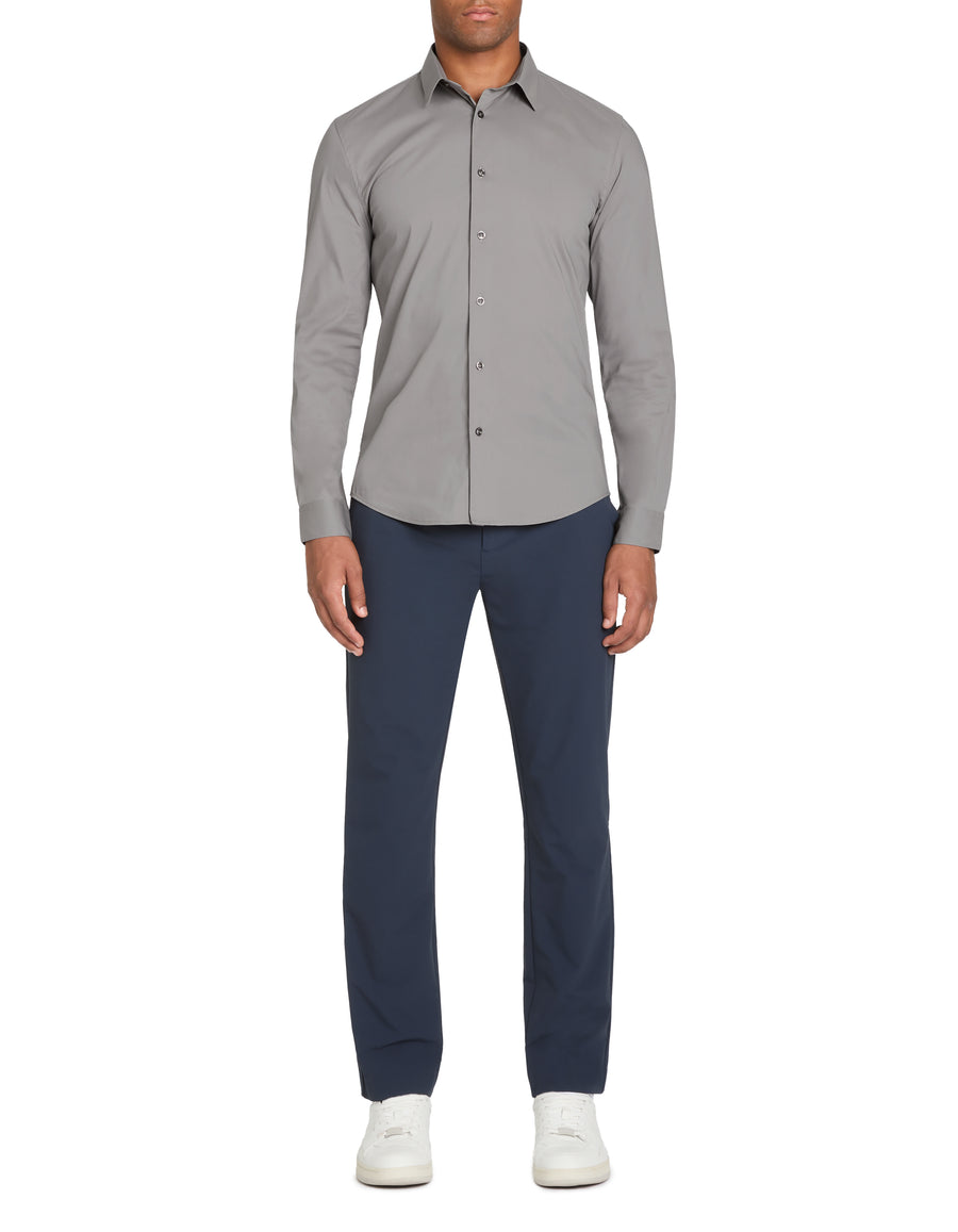 Slim Fit Cotton Blend Spread Collar Shirt - Grey