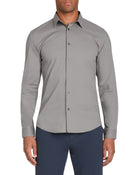 Slim Fit Cotton Blend Spread Collar Shirt - Grey