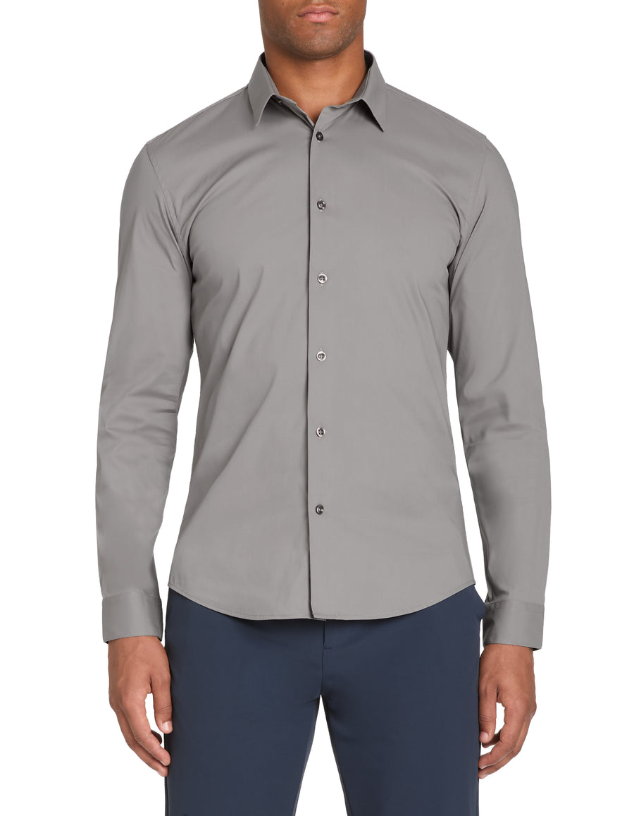Slim Fit Cotton Blend Spread Collar Shirt - Grey