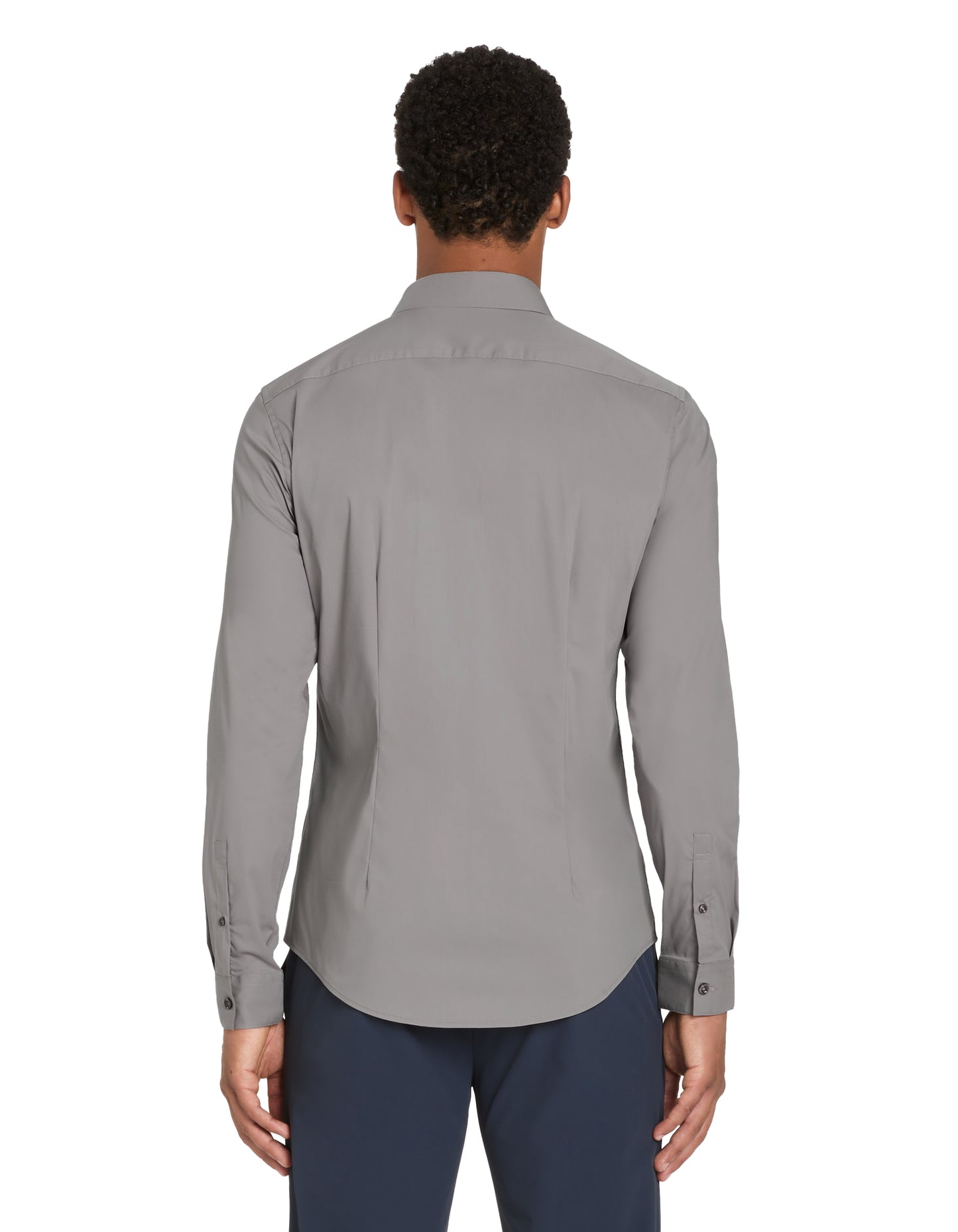 Slim Fit Cotton Blend Spread Collar Shirt - Grey