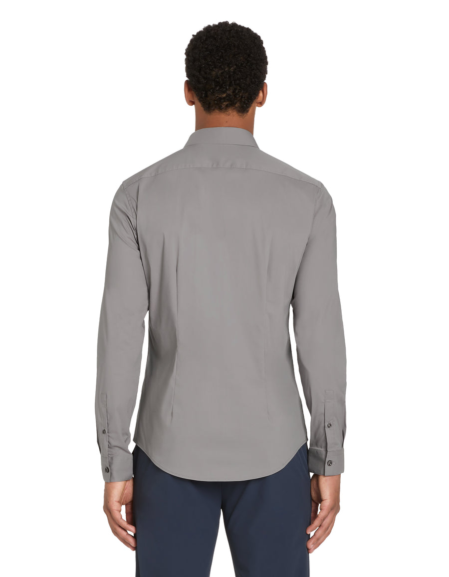 Slim Fit Cotton Blend Spread Collar Shirt - Grey