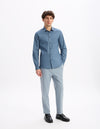 Celio* Men Blue Solid Slim Fit Cotton-Blend Shirts