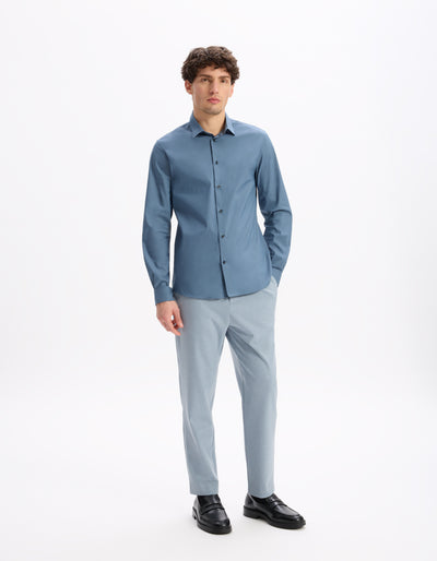 Celio* Men Blue Solid Slim Fit Cotton-Blend Shirts