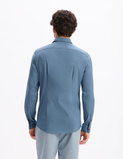 Celio* Men Blue Solid Slim Fit Cotton-Blend Shirts