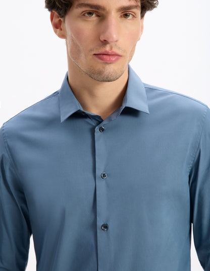 Celio* Men Blue Solid Slim Fit Cotton-Blend Shirts