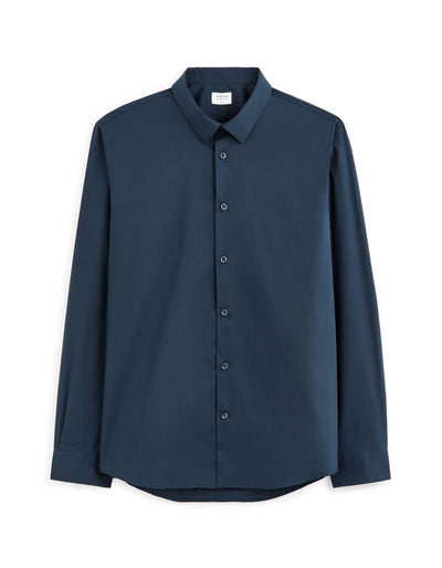 Slim Fit Poly-Cotton Regular Collar Shirts - Navy Blue