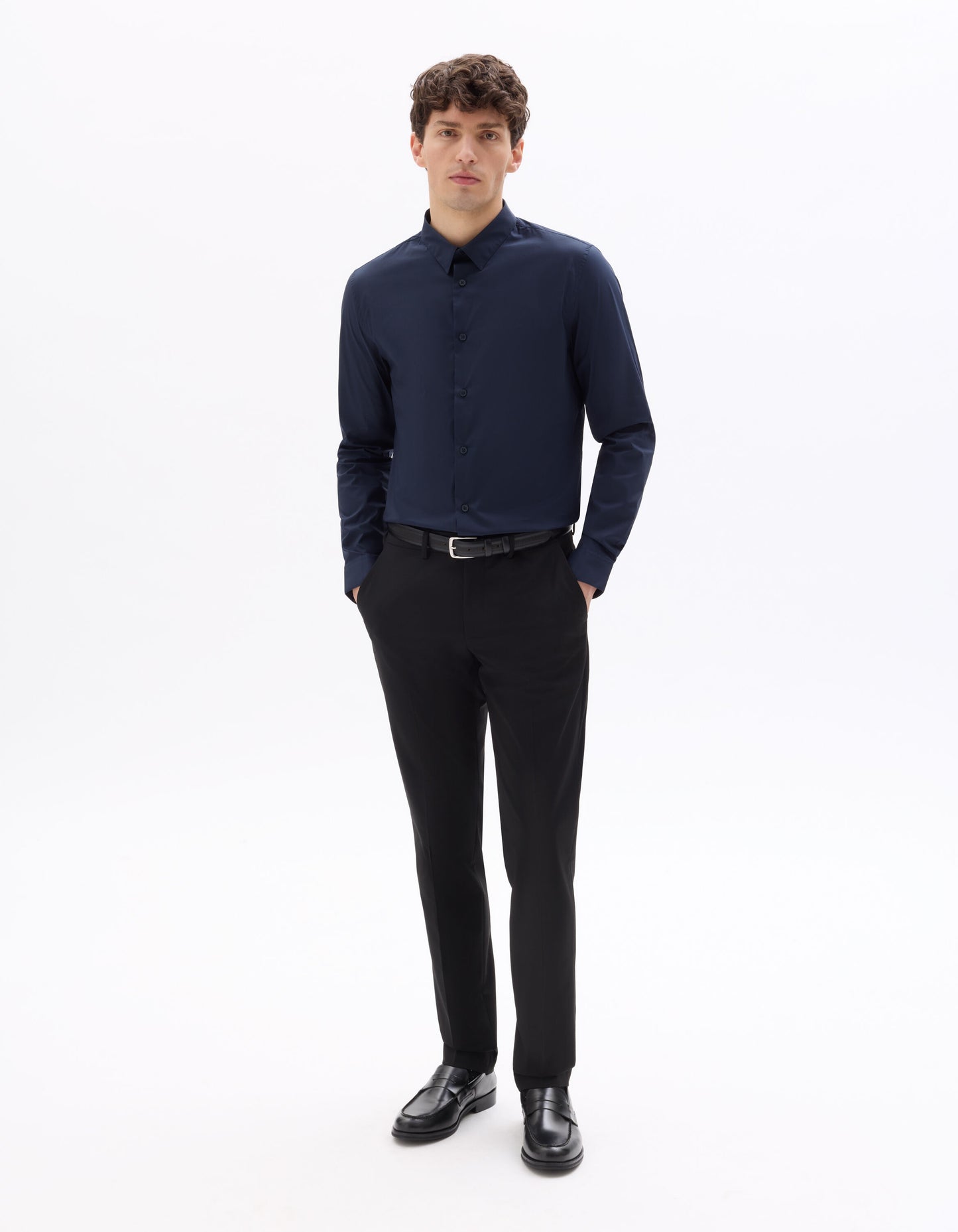 Slim Fit Poly-Cotton Regular Collar Shirts - Navy Blue