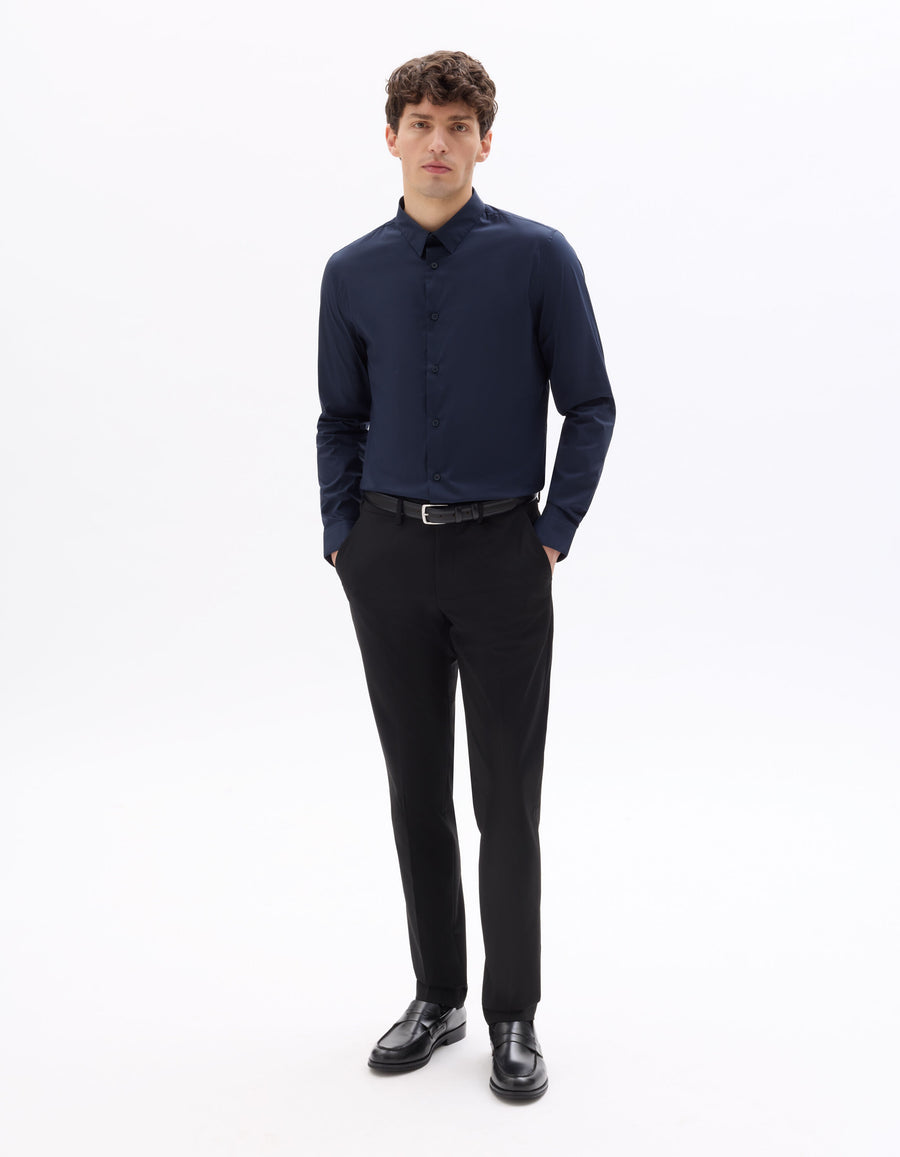 Slim Fit Poly-Cotton Regular Collar Shirts - Navy Blue