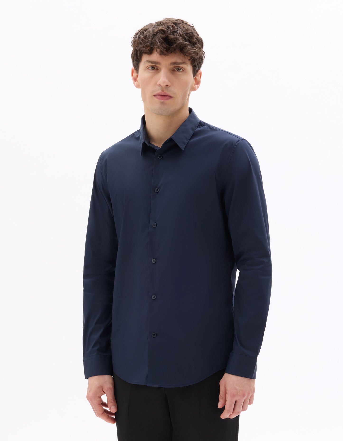 Slim Fit Poly-Cotton Regular Collar Shirts - Navy Blue