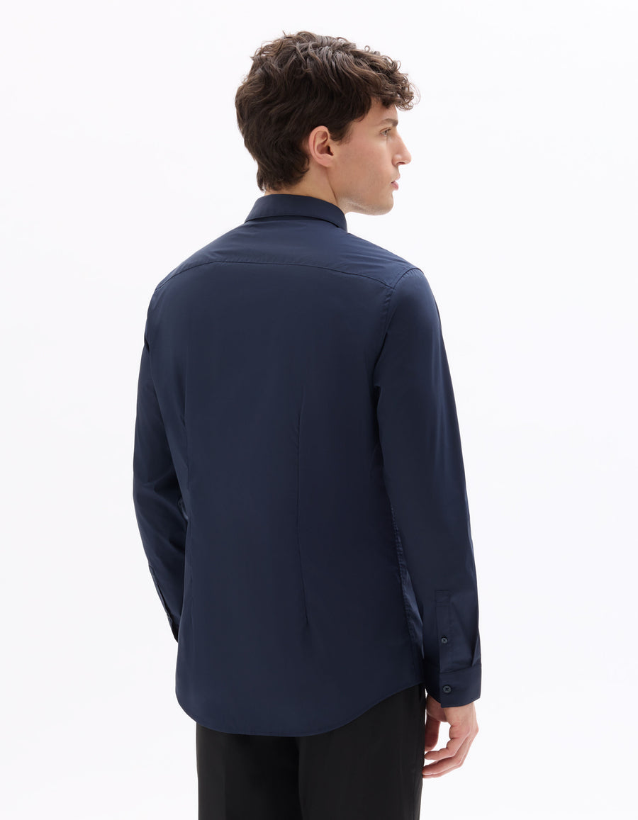 Slim Fit Poly-Cotton Regular Collar Shirts - Navy Blue