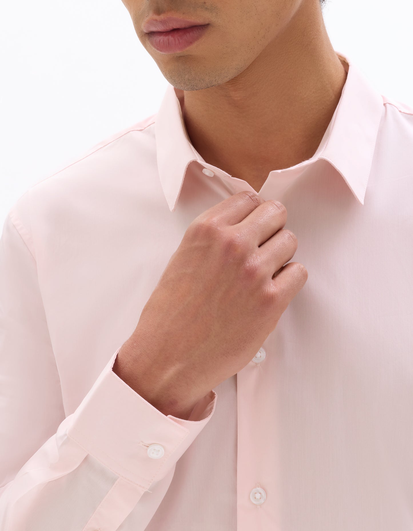Slim Fit Cotton Blend Spread Collar Shirt - Pink