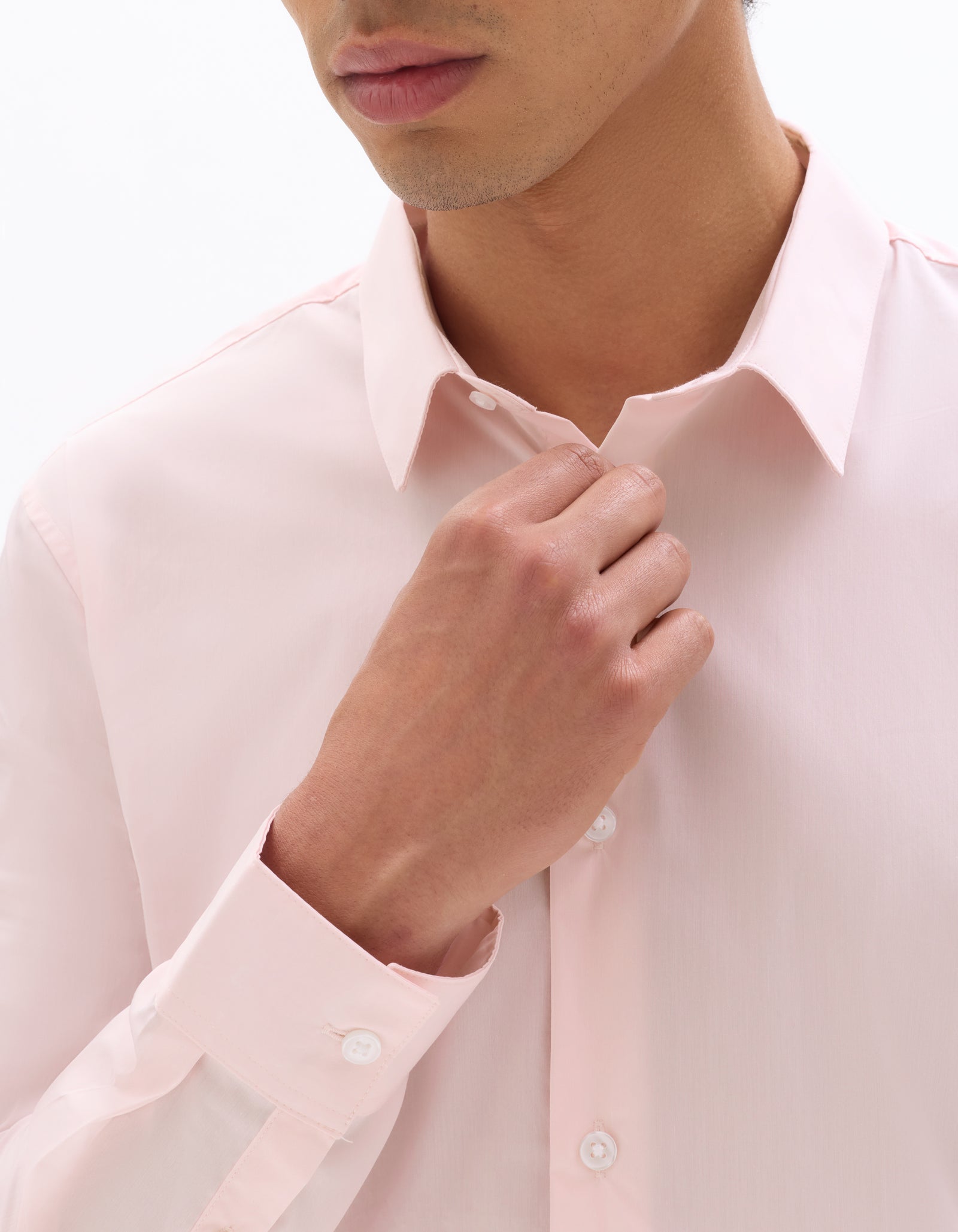 Slim Fit Cotton Blend Spread Collar Shirt - Pink