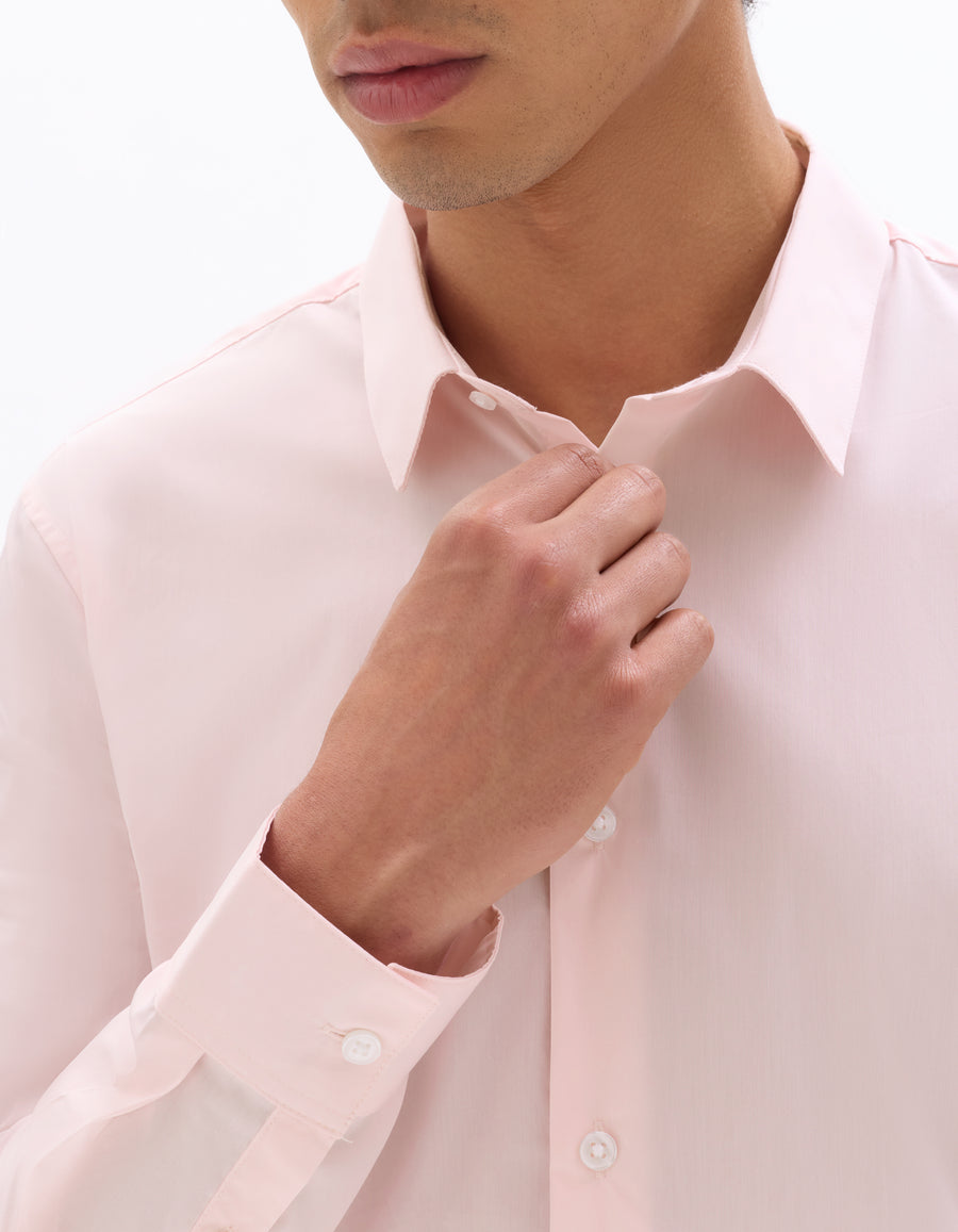 Slim Fit Cotton Blend Spread Collar Shirt - Pink