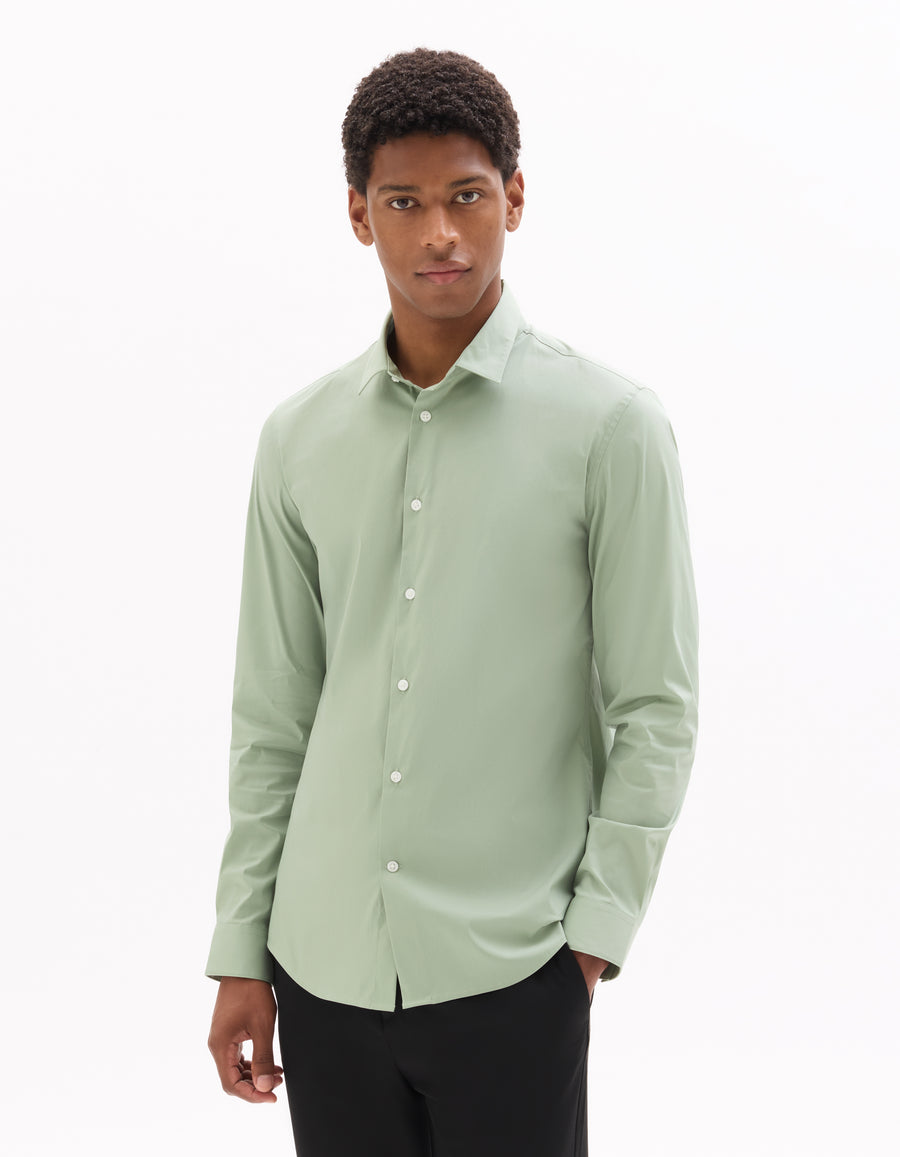 Slim Fit Polyamide Spread Collar Shirt - Sage Green