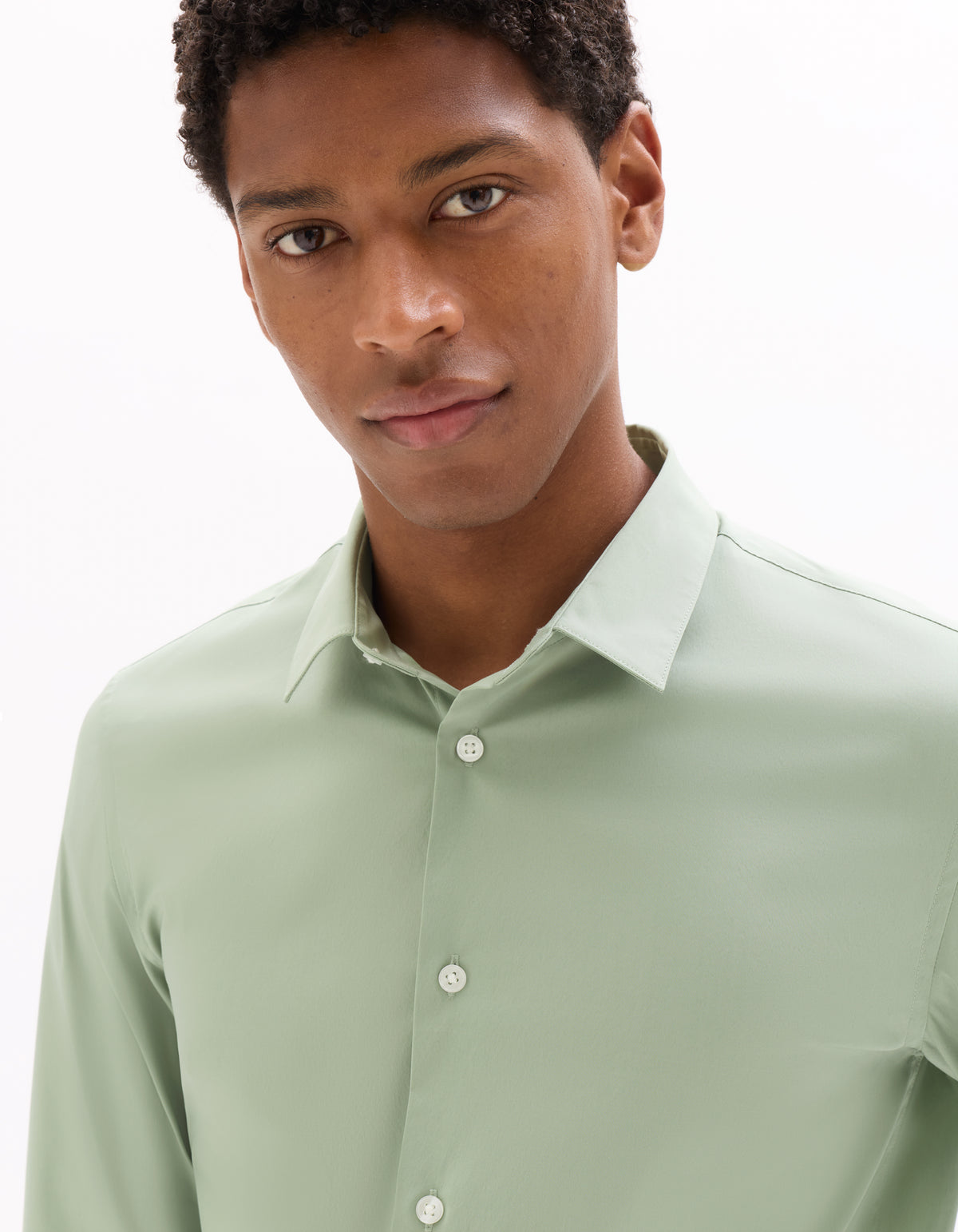 Slim Fit Polyamide Spread Collar Shirt - Sage Green