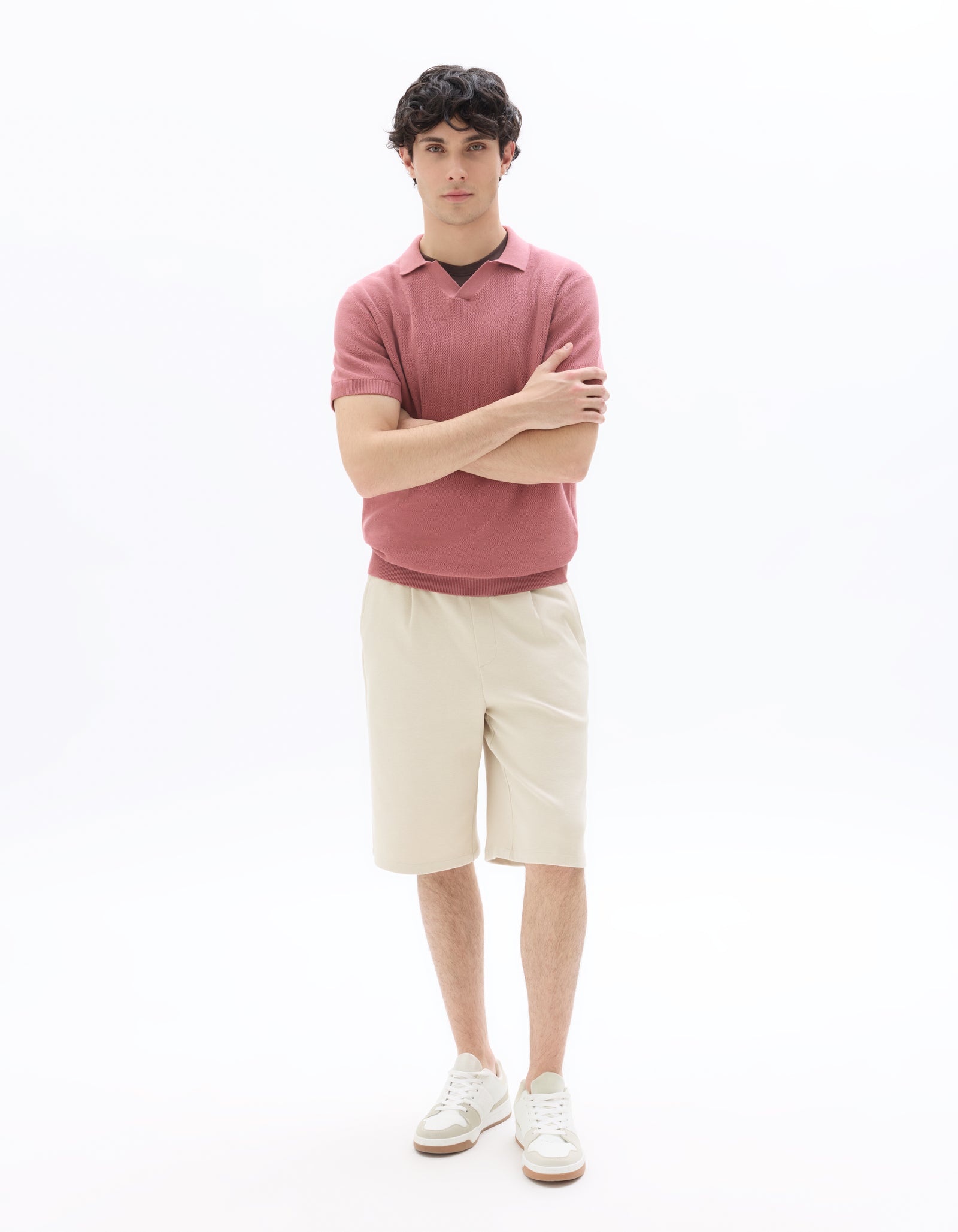 Celio Textured Cotton Pink T-Shirt