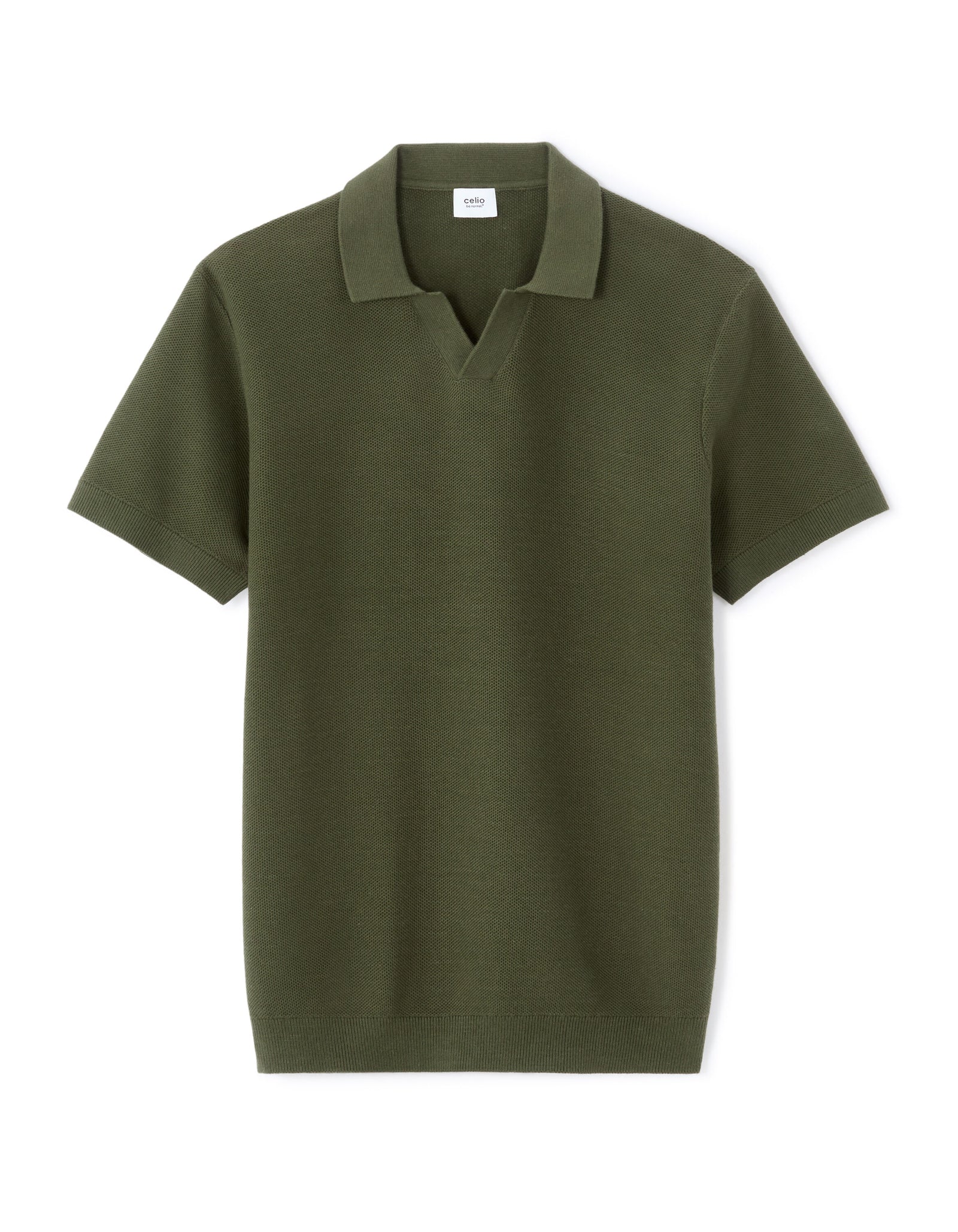 Celio* Men  Regular Fit -100%Cotton Knit Polo T-Shirt-Olive green/Khaki