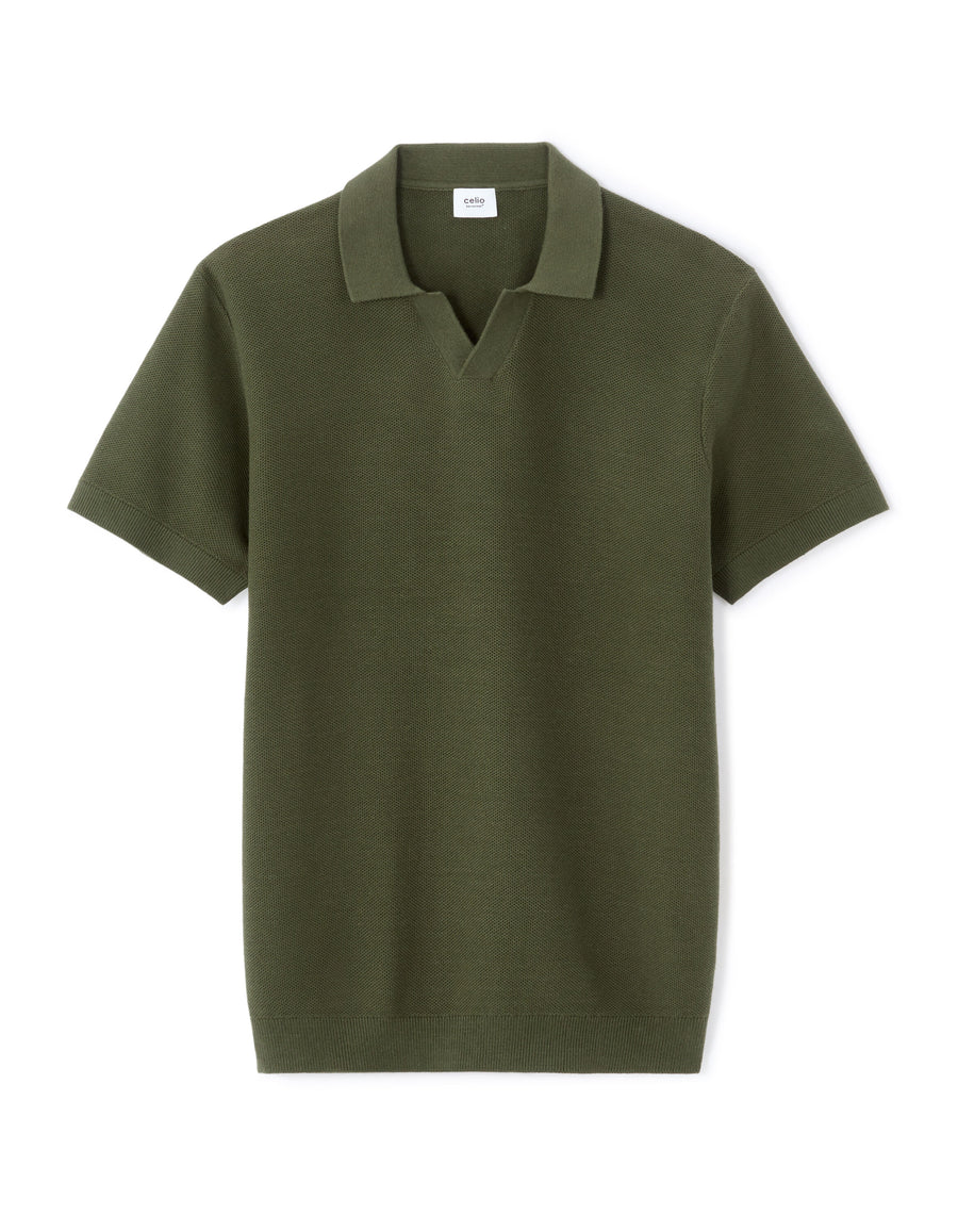 Celio* Men  Regular Fit -100%Cotton Knit Polo T-Shirt-Olive green/Khaki