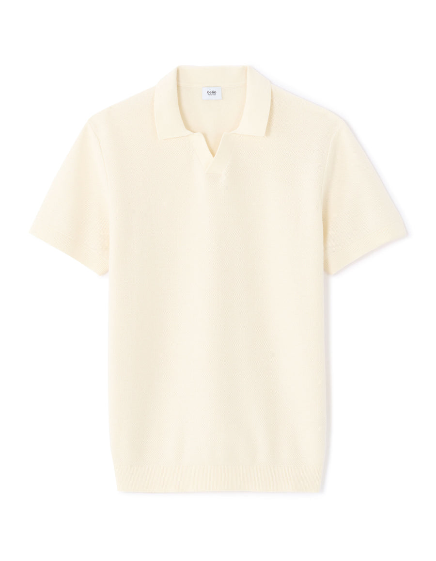 Celio* Men Solid Regular Fit-100% Cotton Polo T-Shirt-Cream