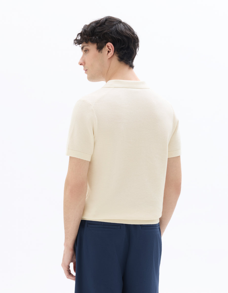 Celio* Men Solid Regular Fit-100% Cotton Polo T-Shirt-Cream