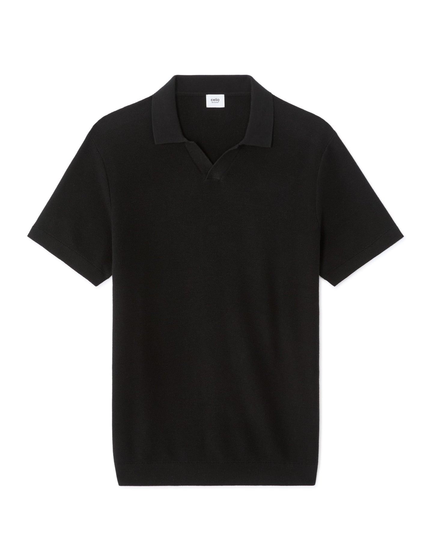 Celio Textured Regular Fit Cotton Black Tshirts