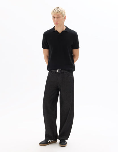 Celio Textured Regular Fit Cotton Black Tshirts