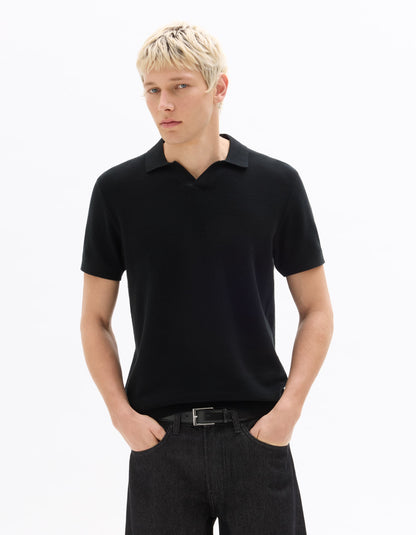 Celio Textured Regular Fit Cotton Black Tshirts