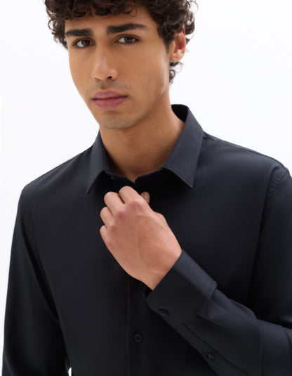 Celio Mens Black Solid Slim Fit Cotton Shirts