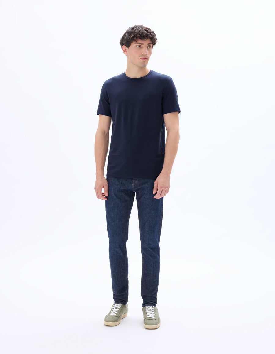 Celio Solid  Cotton Navy Blue T-Shirt