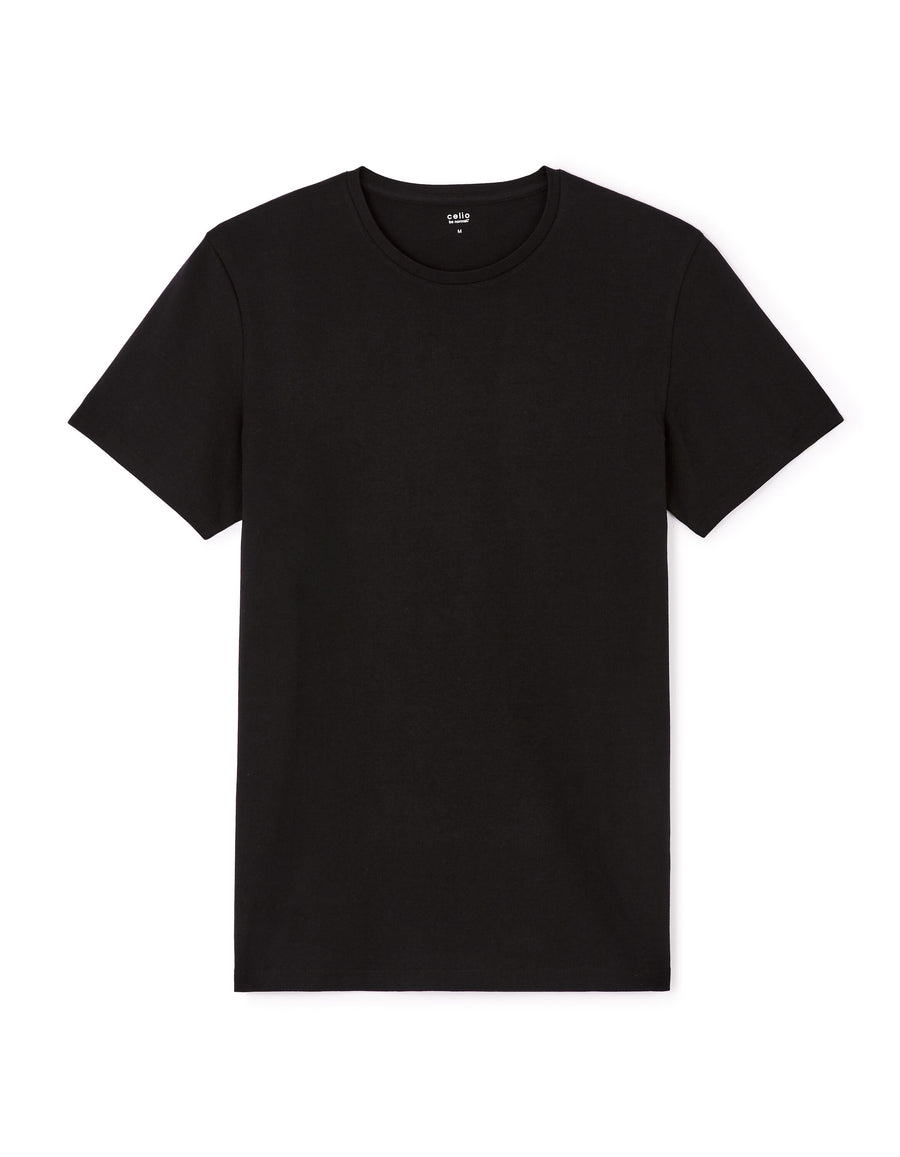 Slim Fit Stretch Cotton Crew Neck T-Shirt - Black
