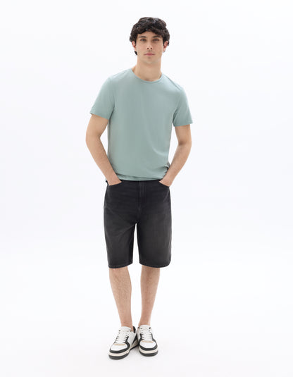 Celio Solid Slim Fit Cotton Blend Blue Tshirts