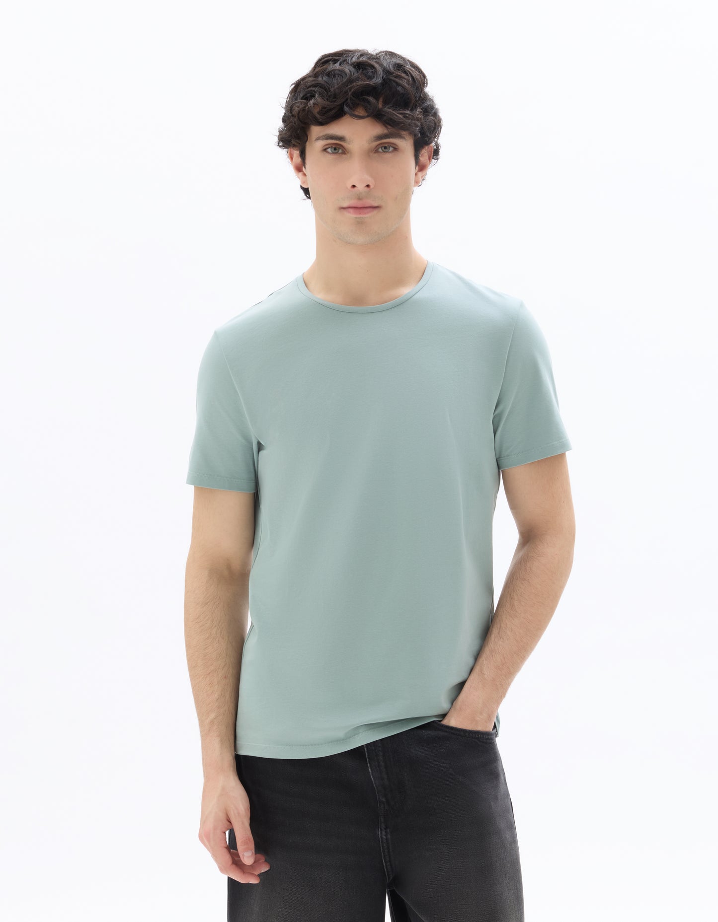 Celio Solid Slim Fit Cotton Blend Blue Tshirts