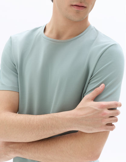 Celio Solid Slim Fit Cotton Blend Blue Tshirts