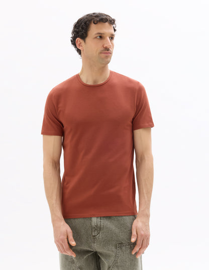 Celio Solid Slim Fit Cotton Blend Red Tshirts