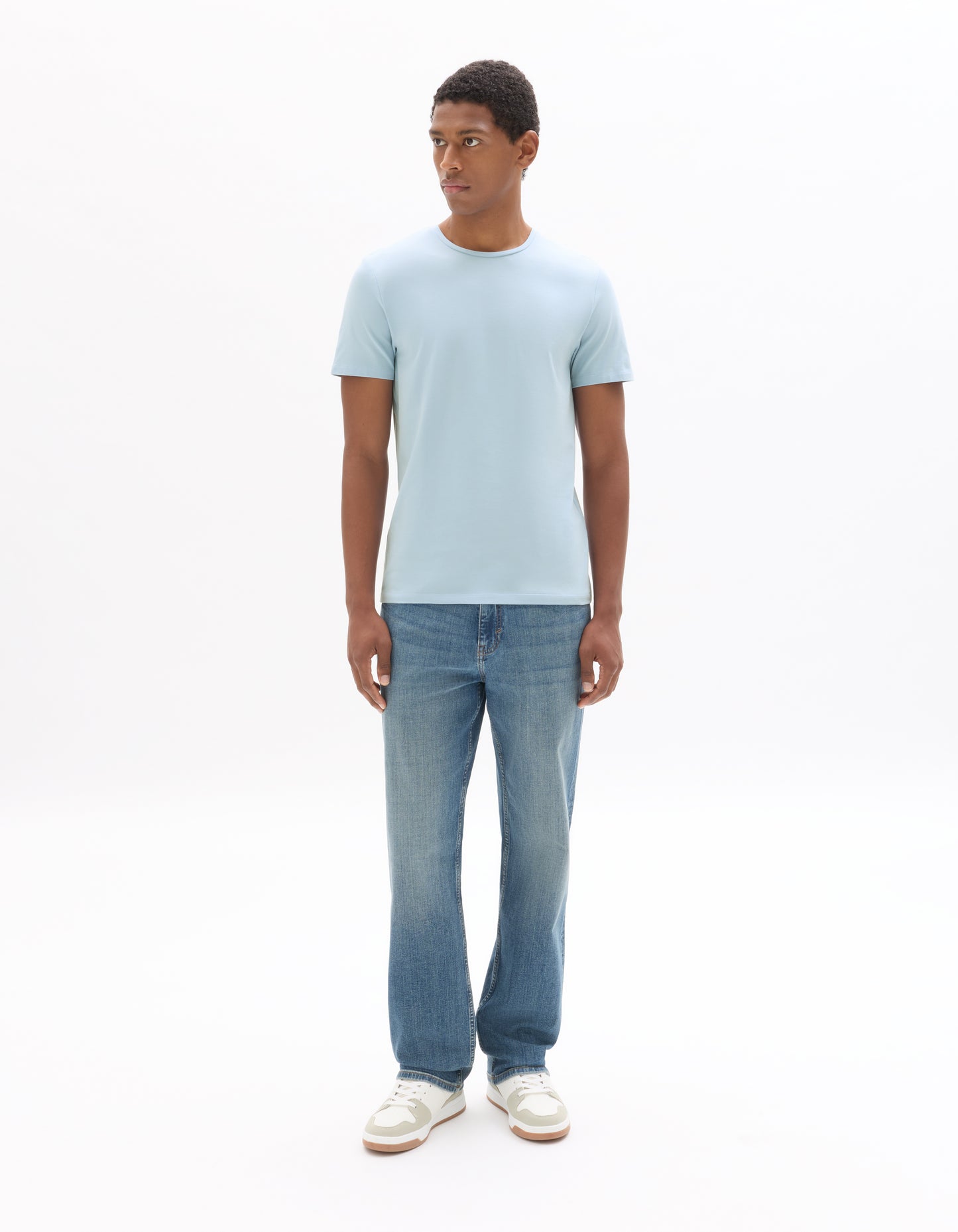 Celio Solid Slim Fit Cotton-Blend Blue Tshirts