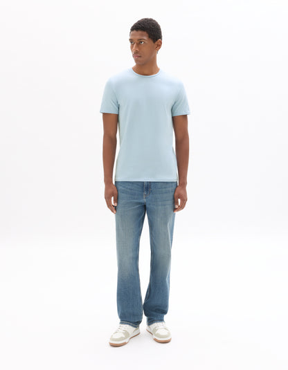 Celio Solid Slim Fit Cotton-Blend Blue Tshirts