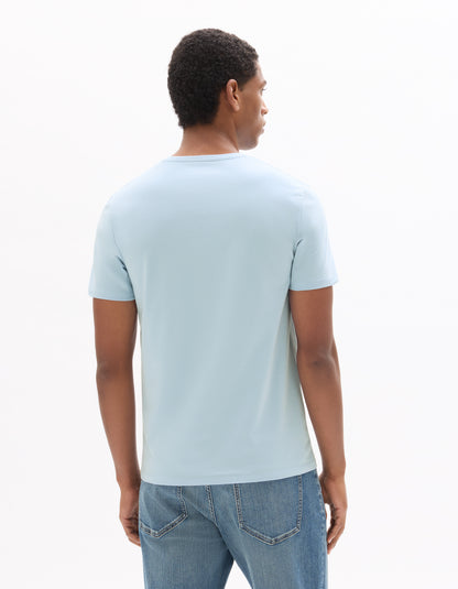 Celio Solid Slim Fit Cotton-Blend Blue Tshirts
