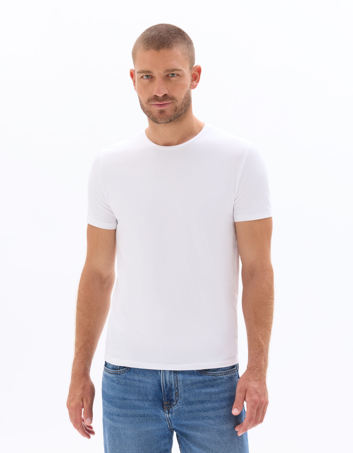 Slim Fit Stretch Cotton Crew Neck T-Shirt - White