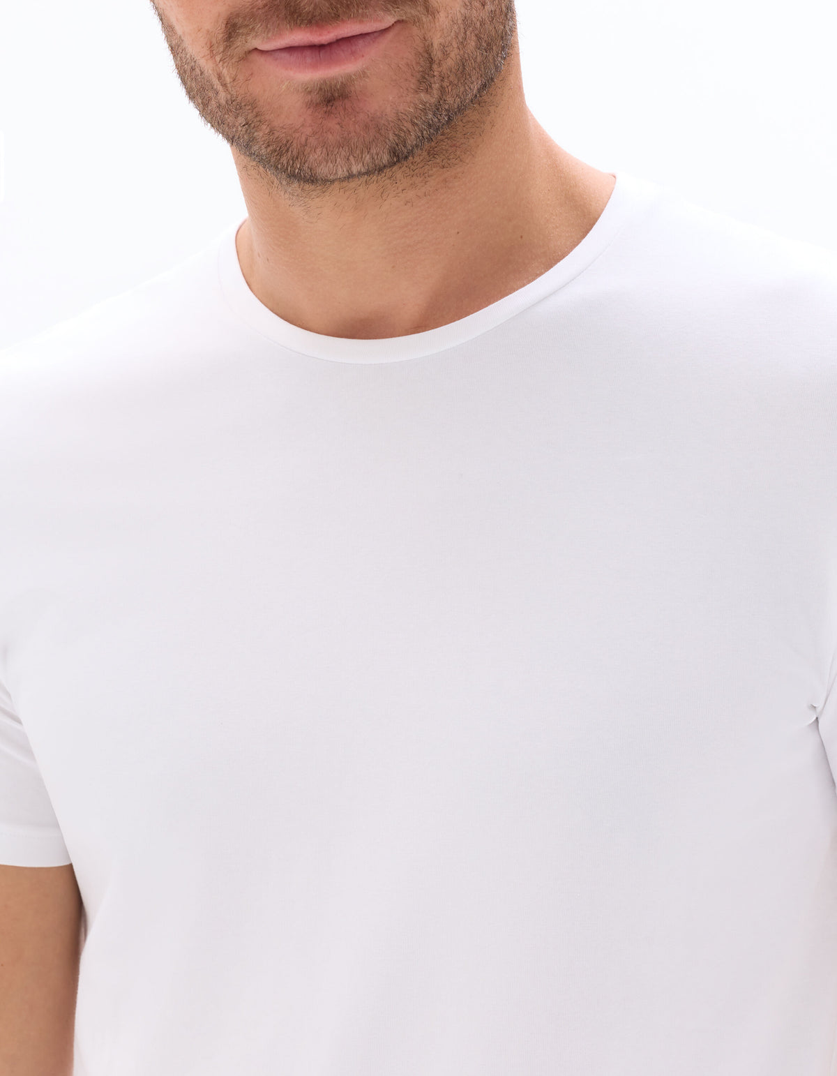 Slim Fit Stretch Cotton Crew Neck T-Shirt - White