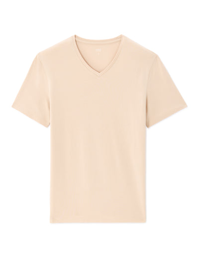 Celio Solid Slim Fit Cotton Blend Beige Tshirts