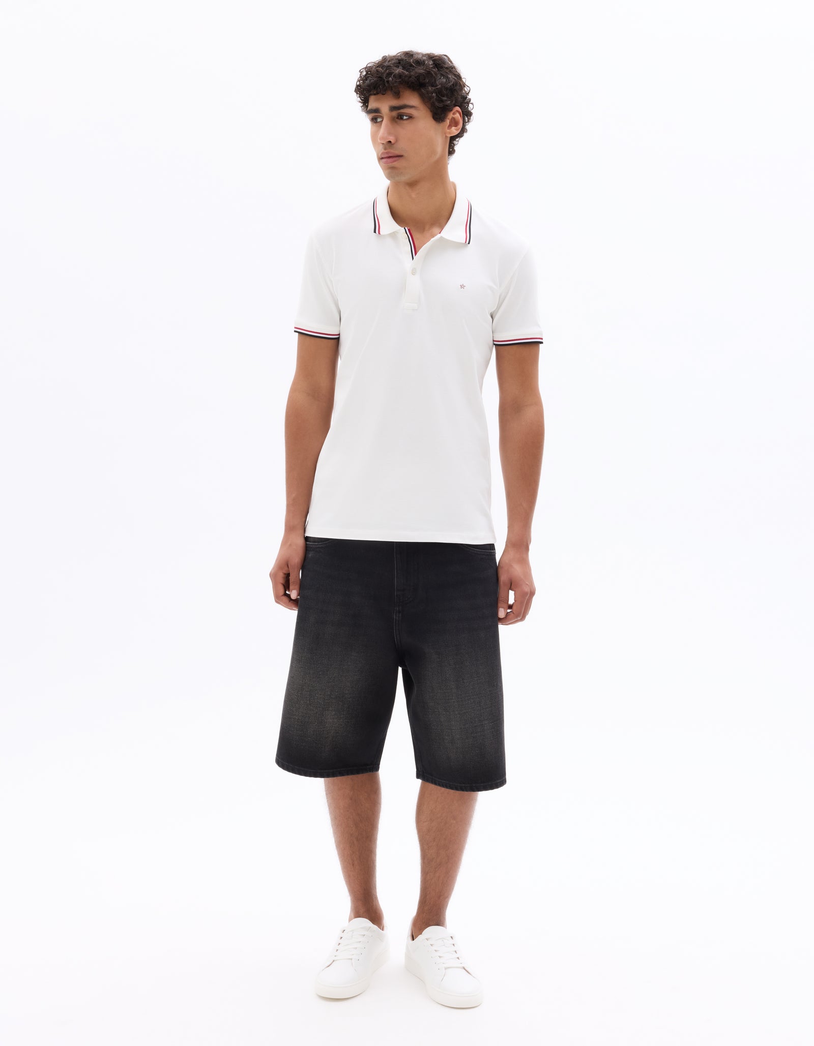 Regular Fit Cotton Stretch Polo Collar T-Shirts - White