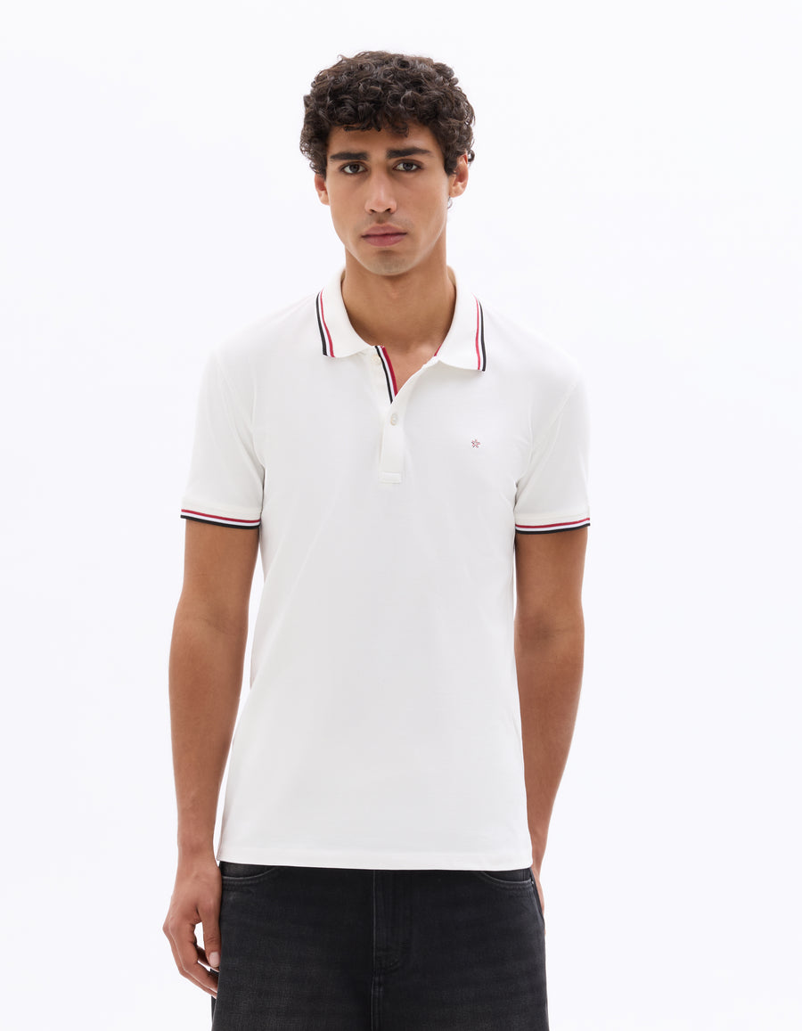 Regular Fit Cotton Stretch Polo Collar T-Shirts - White