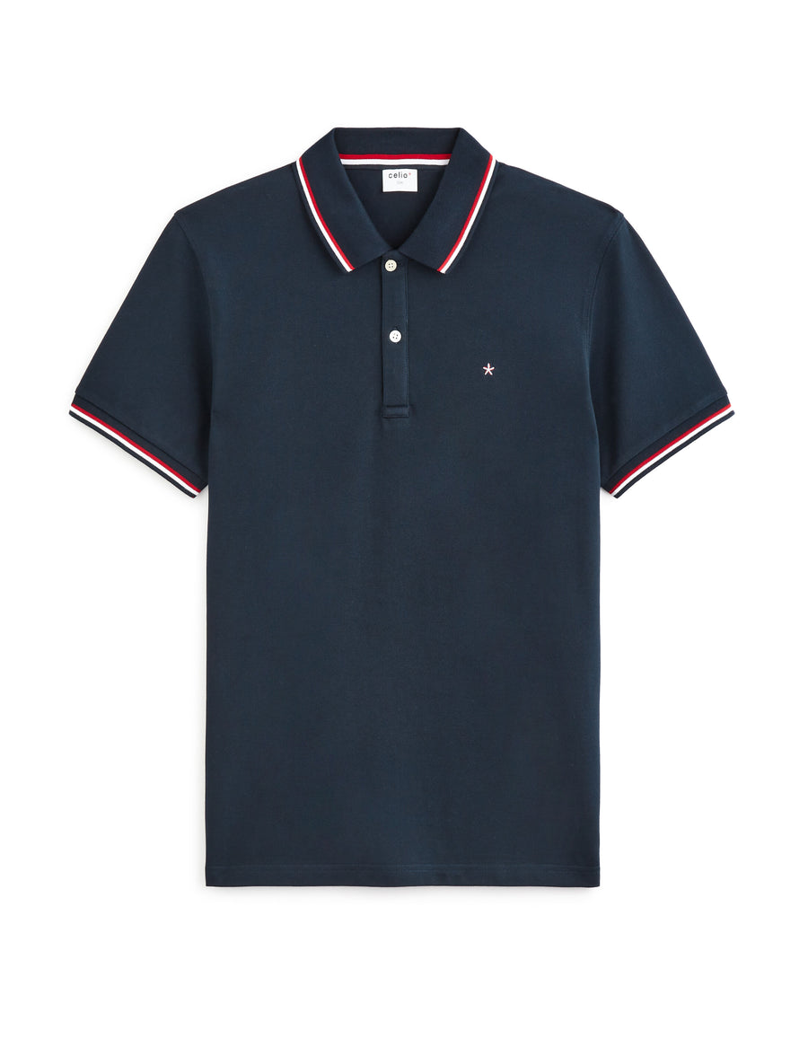 Celio* Solid Regular Fit Cotton Polo T-Shirt-Navy Blue