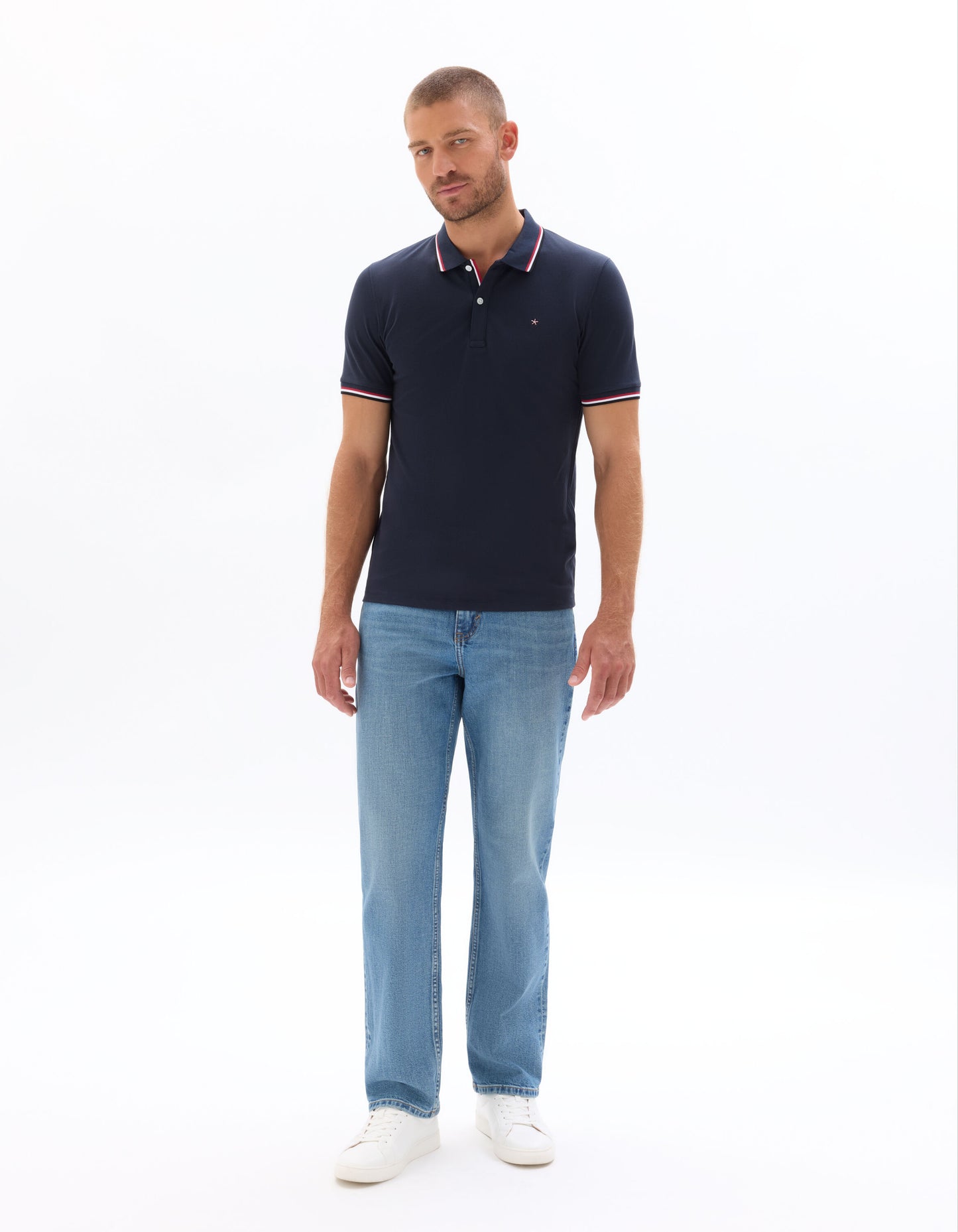 Celio* Solid Regular Fit Cotton Polo T-Shirt-Navy Blue
